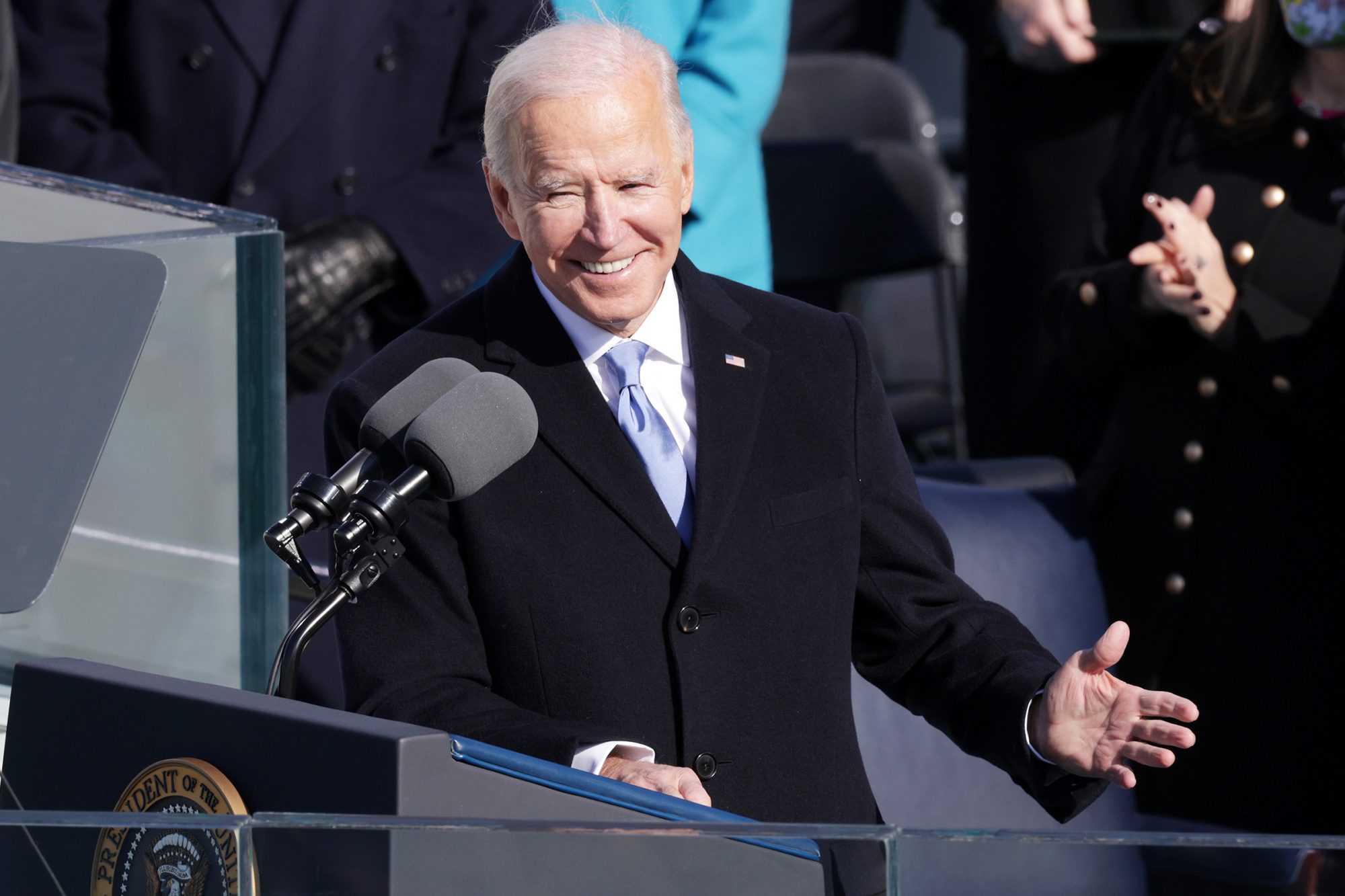 U.S. President Joe Biden delivers his inaugural address on the West Front of the U.S. Capitol on January 20, 2021